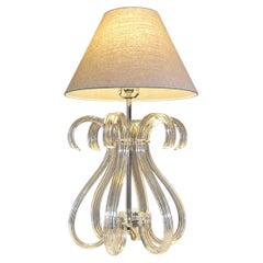 Hollywood Regency Sculptural Curved, Clear Lucite Table Lamp