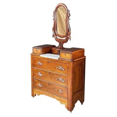 Antique Victorian Eastlake Marble-Top Dresser with Swivel Mirror