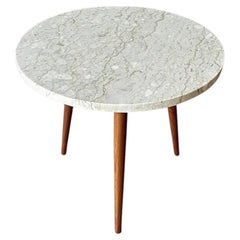 Newly Refinished - Mid-Century Modern Walnut Side Table w/ Crema Marfil Marble
