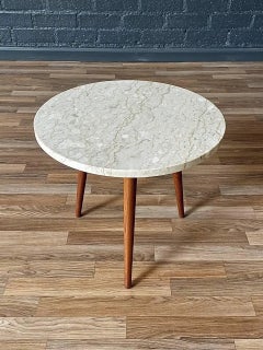 Newly Refinished - Mid-Century Modern Walnut Side Table w/ Crema Marfil Marble