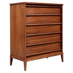 Newly Refinished - American Mid-Century Modern Walnut Highboy Dresser