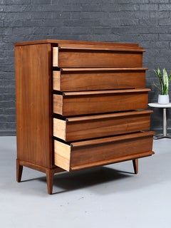 Newly Refinished - American Mid-Century Modern Walnut Highboy Dresser