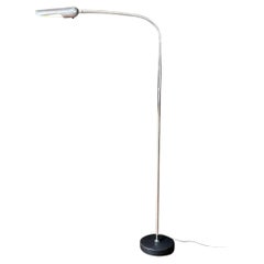 Mid-Century Modern Chrome Gooseneck Reading Floor Lamp w/ Iron Base