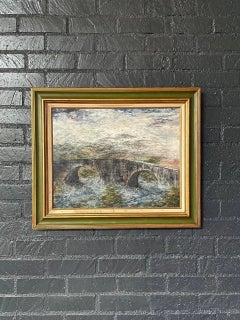 Peinture de paysage vintage du pont de Sligachan, Écosse - Signée D.S. Duncan