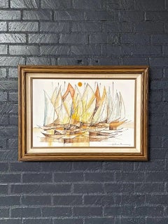 Pittura ad olio della flotta di barche a vela di Alfred B. - firmata originale.