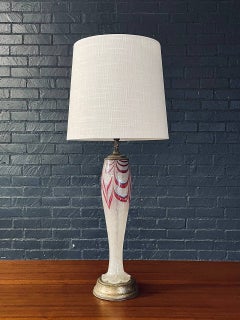 Mid Century Modern Italian Murano Glass Table Lamp with Decoration & Brass Base