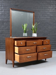 Newly Refinished - Mid Century Modern Walnut Profile Dresser with Mirror