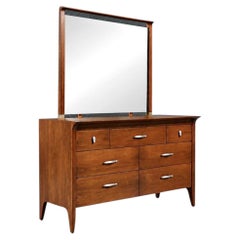 Newly Refinished - Mid Century Modern Walnut Profile Dresser with Mirror