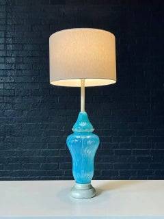 Mid-Century Hollywood Regency Italian Blue Swirl Murano Table Lamp