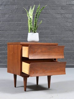 Newly Refinished - Mid Century Modern Sculpted Walnut Two-Drawer Nightstand