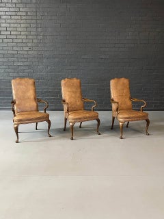 Set di 3 poltrone Queen Anne in pelle e legno