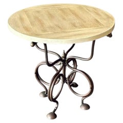 Vintage French Art Nouveau Brass Side Table w/ Scrollwork Base