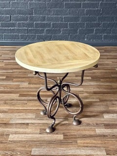 Vintage French Art Nouveau Brass Side Table w/ Scrollwork Base