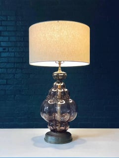 Vintage Purple Bubble Glass & Brass Table Lamp