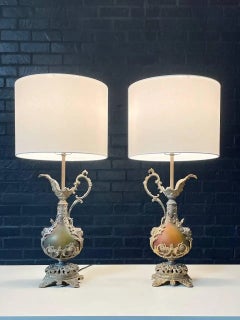 Pair of French Rococo Style Gilt Metal Table Lamps