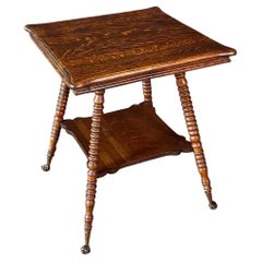 American Victorian Tiger Oak Side Table w/ Barley Twist Legs & Claw Feet
