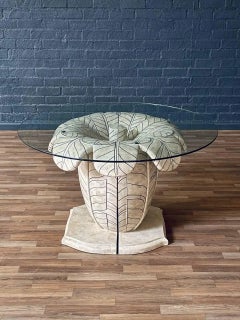 Post Modern Tessellated Stone Leaf Motif Split-Base Dining Table