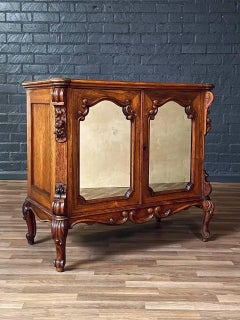 Antique French Louis XV Style Walnut Cabinet w/ Mirrored Doors