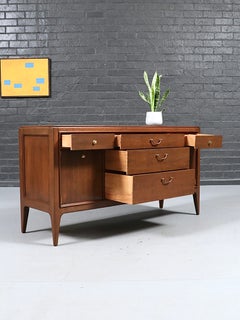 Newly Refinished-Mid Century Modern Walnut & Brass Credenza by Century Furniture