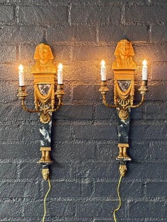 Pair of Italian Neoclassical Egyptian Revival Giltwood Sphinx Wall Sconces