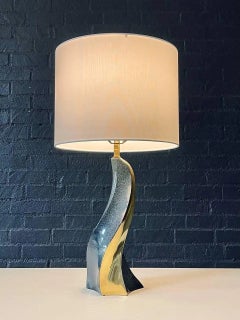 Mid-Century Sculptural Spiral Glazed & Polished Brass Table Lamp