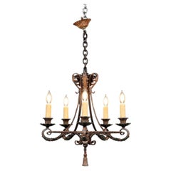 Spanish Colonial Revival Five-Light Wrought Iron Chandelier