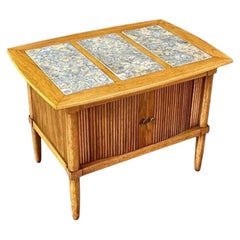 Mid-Century Modern Tambour-Door Night Stand w/ Stone Top by Tomlinson