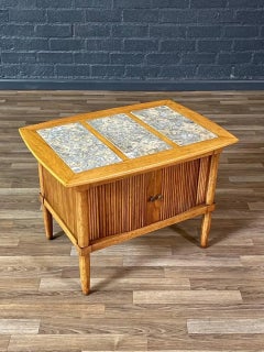 Mid-Century Modern Tambour-Door Night Stand w/ Stone Top by Tomlinson