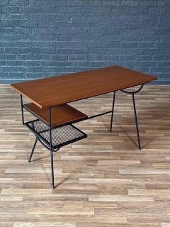 Newly Refinished - Mid-Century Modern Floating Top Iron & Walnut Writing Desk
