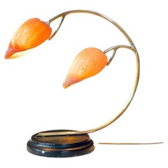 Hollywood Regency Brass Arch Table Lamp w/ Authentic Seashell Shades