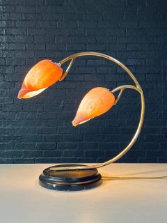 Hollywood Regency Brass Arch Table Lamp w/ Authentic Seashell Shades