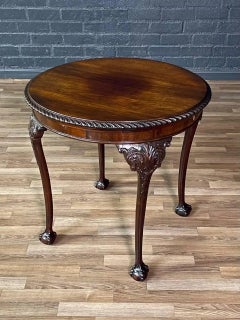 English Chippendale Style Mahogany Round Side Table w/ Ball & Claw Feet