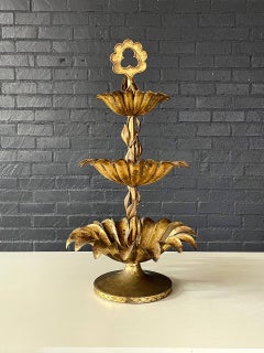 Italian Regency Gilt Tole 3-Tier Palm Leaf Stand
