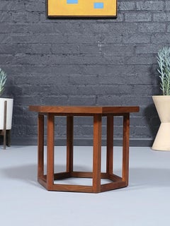 Newly Refinished - Mid-Century Modern Hexagonal Walnut Side Table