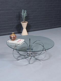Mid-Century Modern Chrome Ring & Glass Coffee Table