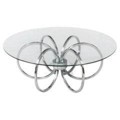 Mid-Century Modern Chrome Ring & Glass Coffee Table