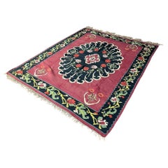 Gran alfombra oriental vintage tejida a mano en lana Kilim