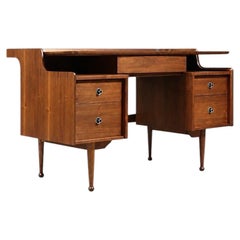 Newly Refinished - Mid Century Modern Sculpted Walnut Desk by Hooker