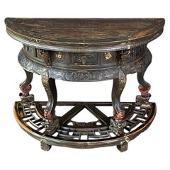Vintage Chinese Qing Dynasty Style Hand-Carved Console or Altar Table w/ Foo Dog