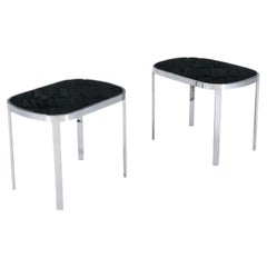 Milo Baughman Post Modern Chrome & Smoke Glass Side Tables
