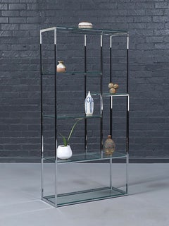 Vintage Post Modern Chrome & Glass Etagere Bookshelf