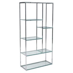 Vintage Post Modern Chrome & Glass Etagere Bookshelf