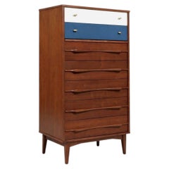 Newly Refinished - Mid-Century Two-Tone Blue & Beige Lacquered Highboy Dresser