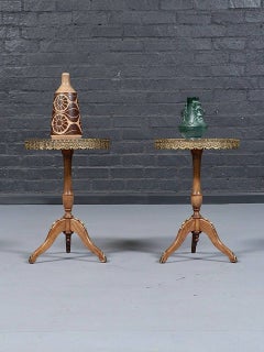 Pair of French Neoclassical Oak & Marble Side Tables