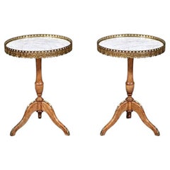 Pair of French Neoclassical Oak & Marble Side Tables