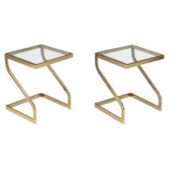 Pair of Mid-Century Modern Brass & Glass Floating Cantilever Side Tables
