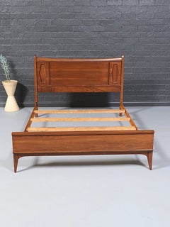 Newly Refinished - Mid-Century Modern Full-Size Sculpted Walnut Bed Frame