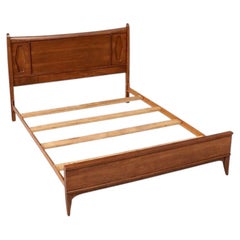 Newly Refinished - Mid-Century Modern Full-Size Sculpted Walnut Bed Frame