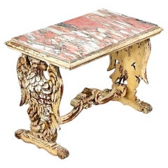 Vintage Belgian Baroque Revival Griffin & Pink Marble-Top Side Table
