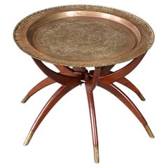 Vintage Hollywood Regency Style Brass Tray-Top Folding Side Table